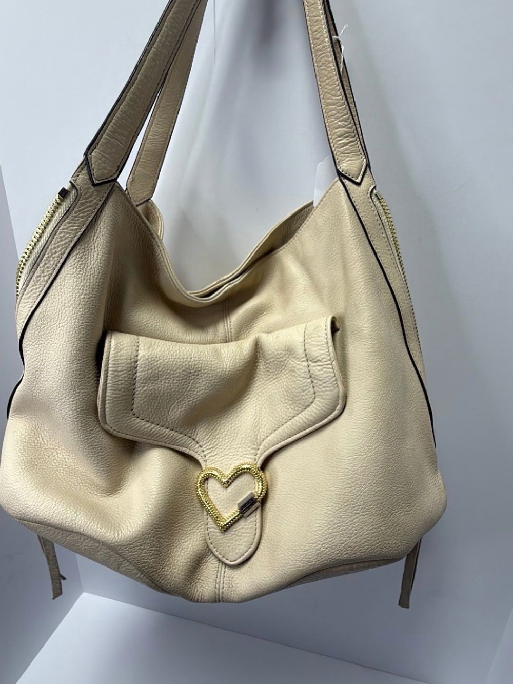 Aimee Kestenberg Cream Leather Heart-Accent Shoulder Bag